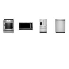 Kitchenaid 4 Stainless Steel Package : 30 inch 5-Burner Gas Slide-In Continuous Grates Range 5.8cf True Convection Oven, 2.0 CF OTR MW 300 CFM, 47 DBA Dishwasher ProWash Stainless Steel Interior, 25.8 Cu. Ft. 36-Inch French 5-Door Refrigerator Exteri