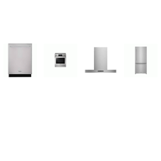 Thor Kitchen 4 Stainless : 30 Inch Tilt Panel Electric Range True Convection Fan Oven Air Fry, T-shape 30 Inch Contemporary Wall Mount, Dishwasher 46 dB, 30" Bottom Freezer Refrigerator Ice Maker
