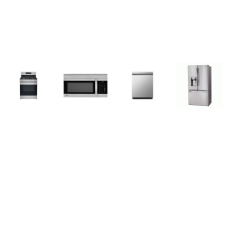 LG 4 STAINLESS APPLIANCE PKG: Gas Smart Range 5 Sealed Burners 5.8 Cu. Ft. Convection Oven Air Fry Self Clean Griddle, 1.7CF OTR MW 300CFM, Dishwasher 50 dBA Stainless Interior ENERGY STAR, 36 Inch Smart French Door Refrigerator 28 cu.ft. Ext WD