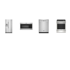 Maytag 4 FINGERPRINT RESISTANT STAINLESS STEEL APPLIANCE PACKAGE : 30 Inch Slide-In Electric Range 5 Elements True Convection Oven Air Fry Self-Clean, 1.7 cu. ft. Over-the-Range Microwave 300 CFM, ENERGY STAR 50 dB Stainless Interior Dishwasher, 24.5