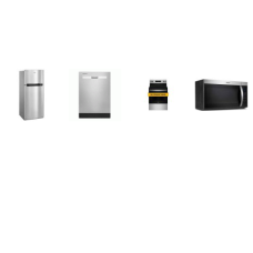 Whirlpool 4 STAINLESS STEEL APPLIANCE PACKAGE : Smoothtop Electric Range Oven, 1.7CF OTR MW, Dishwasher 55dBA, 28 inchW Top-Freezer Refrigerator
