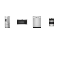 Maytag 4 FINGERPRINT RESISTANT STAINLESS STEEL APPLIANCE PACKAGE :  5 Burners Gas Range Self Clean Oven, ENERGY STAR 50 dB Stainless Interior Dishwasher, 1.7 cu. ft. Over-the-Range Microwave 300 CFM, 30 inchW 20CF French Door Refrigerator External Wa