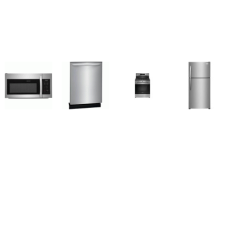 Frigidaire 4 Stainless : Dishwasher 52dba, 30 inchW 20CF Top Freezer Refrigerator, 1.8CF OTR MW 300 CFM, 5 Burner Gas Range Convection Oven Air Fry
