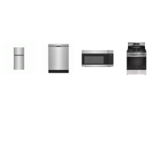Frigidaire 4 Stainless : Continuous Grates 5 Sealed Burner Gas Range Oven, OTR MW, 54 dBA Dishwasher Energy Star, 18.3 Cu. Ft. Top Freezer Refrigerator ADA