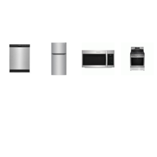 Frigidaire 4 Stainless : 5brs Gas Range Convection Oven Air Fry, 1.9CF OTR MW 400CFM, 55 dBA Dishwasher Energy Star, 30"W Top Freezer Refrigerator 