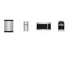 Frigidaire 4 Stainless : 5brs Gas Range Convection Oven Air Fry, 1.9CF OTR MW 400CFM, 55 dBA Dishwasher Energy Star, 30"W Top Freezer Refrigerator 