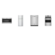 Maytag 4 STAINLESS STEEL APPLIANCE PACKAGE : 5BRS GAS RANGE OVEN, 1.7 cu. ft. Over-the-Range Microwave 300 CFM, 50 dBA Dishwasher Stainless Interior, 18.15 cu. ft. Top-Freezer Refrigerator