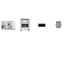 Bertazzoni 4 STAINLESS STEEL APPLIANCE PKG : 30 Inch Freestanding Induction Range Convection Oven, Over the Range Microwave Oven 1.9 Cu. Ft. 300 CFM 4 Speed, 24 Inch Fully Integrated Dishwasher 3rd Rack 39 dBA, 36 Inch Counter Depth 4-Door French Doo