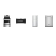 Maytag 4 STAINLESS : Smooth Top Electric Range Self Clean Oven, Over-the-Range Microwave, Dishwasher 50 dBA Stainless Interior, 18.15 cu. ft. Top-Freezer Refrigerator