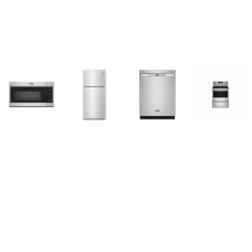 Maytag 4 STAINLESS : Smooth Top Electric Range Air Fry and Air Baking Oven, Over-the-Range Microwave, Dishwasher 50 dBA Stainless Interior, 18.15 cu. ft. Top-Freezer Refrigerator