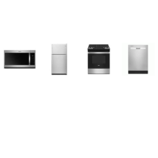 Whirlpool 4 Stainless Steel APPLIANCE PACKAGE : 30 inch Slide In Gas Range Oven Self Clean, 1.7CF OTR MW 300 CFM, 55 dBA Dishwasher, 33 Inch 20.5 Cu. Ft. Top-Freezer Refrigerator