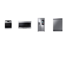 Samsung 4 STAINLESS STEEL PKG: Fully Integrated 3rd Rack 39 dBA Dishwasher, 1.7 cu. ft. Over-The-Range Convection Microwave 300CFM, Slide In 5 Element Electric Range Convection Self Clean Oven, 36 Inch Counter Depth Side by Side Smart Refrigerator 21