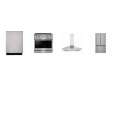 Thor Kitchen 4 Stainless : 36 Inch Electric Range Convection Oven, Chimney Hood 350CFM, Dishwasher 46 dB, Counter Depth French Door Refrigerator Internal Water and Ice
