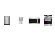 Frigidaire Gallery 4 STAINLESS STEEEL APPLIANCE PACKAGE: Slide-in Gas 5 Burnes Range Convection Oven Air Fry, 1.9CF OTR MW 400 CFM, 52 dBA Fully Integrated OrbitClean Dishwasher ENERGY STAR, 36 Inch Counter-Depth 4-Door French Door Refrigerator EX Ic