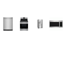 Frigidaire Gallery 4 Smudge-Proof STAINLESS APPLIANCE : 5brs Gas Range Convection Oven, 1.9CF OTR MW 400 CFM, 51 dBA Fully Integrated OrbitClean Dishwasher Stainless Interior ENERGY STAR, 27.8 CF French Door Refrigerator External Ice/Water Dispenser