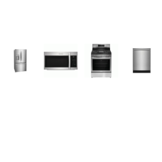 Frigidaire Gallery 4 Smudge-Proof STAINLESS : Gas Range Convection Oven Air Fry, 1.9CF OTR MW 400 CFM, 42 dBA Dishwasher, 27.8 CF French Door Refrigerator External Ice/Water Dispenser