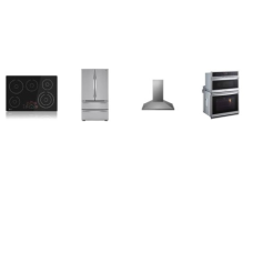 LG 4 STAINLESS APPLIANCE PKG: 30 inch Smoothtop Electric Cooktop 5 Heat Elements, 30 Inch Wall Mount Range Hood 5 Speed 600 CFM, 30 Inch Built-In Smart Combination Wall Oven Microwave True Convection Air Fry Steam, 22.7CF Counter-Depth French 4-Door 