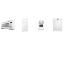 AMANA 4 WHITE APPLIANCE PACKAGE: 18.2 cu. ft. Top-Freezer Refrigerator, ENERGY STAR 56DBA DISHWASHER, 1.6CF OTR MW 300CFM, Gas Range Oven