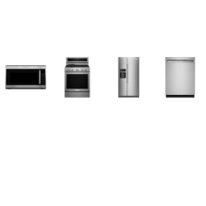 Kitchenaid 4 Stainless Steel Package : 5-Burner Gas Range 5.8 Cu. Ft. True Convection Oven, 2.0 CF OTR MW 300 CFM, 47 DBA Dishwasher ProWash Stainless Steel Interior, 24.8 cu ft. Side-by-Side Refrigerator Exterior Ice and Water Dispenser In-Door-Ice 