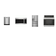 Frigidaire Gallery 4 Appliance Package: 30 Inch Single Electric Wall Oven True Convection Temperature Probe Self-Cleaning, 1.9CF OTR MW 400 CFM, 49 dBA Fully Integrated Dishwasher ENERGY STAR, 36 Inch Counter-Depth French 4-Door Refrigerator External