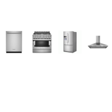 Kitchenaid 4 Stainless Steel Package : 36 inch Commercial-Style 6Brs Gas Range True Convection Oven, 36 inchW Wall Mount Canopy Hood 400 CFM Blower, 44 dBA Dishwasher Third Rack Stainless Steel Interior, 26.8 Cu. Ft. French Door Refrigerator Exterior