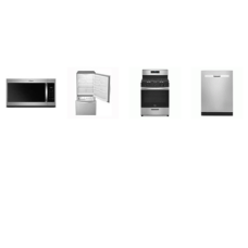 Whirlpool 4 STAINLESS STEEL APPLIANCE PACKAGE : Continuous 5 Burners Gas Range Oven, 1.7CF OTR MW 300 CFM, 55 dBA Dishwasher Adjustable Upper Rack, 30 Inch 18.5 Cu. Ft. Bottom-Freezer Drawer Refrigerator W/Ice Maker Energy Star