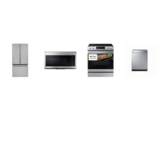 4 STAINLESS STEEL APPLIANCE PKG : Samsung Slide-in 5 Smoothtop Electric Range Air Fry Self Steam Clean Convection Oven, 1.7 cu. ft. Over-The-Range Convection Microwave 300CFM, Fully Integrated Dishwasher 3rd Rack StormWash 42 dBA , And GE Cafe 33 Inc