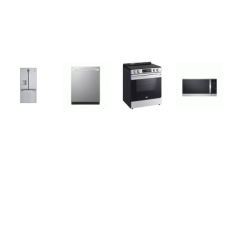 LG 4 STAINLESS APPLIANCE PKG: Slide-In Electric Range Self Clean Oven, 1.8CF OTR MW 300CFM Sensor Cook, TrueSteam Dishwasher 46 dBA Stainless Interior 3rd Rack ENERGY STAR, 30 Inch French Door Refrigerator External Water Ice Maker Dispenser Energy St