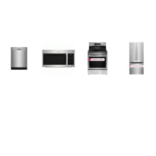 Frigidaire Gallery 4 Smudge-Proof Stainless Steel Package: Electric Range 5 Smooth Top Elements Air Fry Convection Oven, 1.9CF OTR MW 400 CFM, 49 dBA Fully Integrated Dishwasher ENERGY STAR, 30 inchW French Door Refrigerator Ice Maker Internal Water 