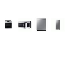 Samsung 4 STAINLESS : Slide In 5 Element Electric Range Convection Self Clean Oven, OTR MW, 53 dBA Dishwasher,  18 cu. ft. Top Freezer Refrigerator with Ice Maker