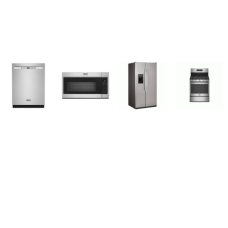 4 STAINLESS STEEL APPLIANCE PACKAGE : Maytag 5 Burners Gas Range Convection Air Fry, 1.9 cu. ft. Over-the-Range Microwave 400 CFM, ENERGY STAR 50 dB Stainless Interior Dishwasher, And GE 25.3 cu. ft. Side by Side Refrigerator Ice and Water Dispenser