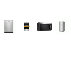 Whirlpool 4 STAINLESS : Smoothtop Electric Range Oven No Preheat Mode, OTR Microwave, 55 dBA Dishwasher, 30" Top-Freezer Refrigerator