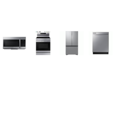 SAMSUNG 4 STAINLESS STEEL APPLIANCE PKG : Smoothtop Range 5 Element Convection Oven No-Preheat Air Fry Self Steam Clean, 1.7cf OTR MW 300CFM, Fully Integrated Dishwasher 53DBA, 32 cu. ft. 3-Door French Door Refrigerator Dual Auto Ice Maker