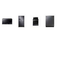 Samsung 4 Black STAINLESS : Electric Smart Range Convection+ Oven Air Fry Griddle, 44 dBA Dishwasher, 2.1cf Bottom Controls OTR MW 400CFM, 28 cu. ft. 4-Door French Door Refrigerator External Watrer Ice Dispense