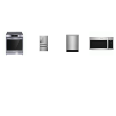 Frigidaire Gallery 4 Smudge-Proof Stainless Steel Package: 30 Inch Slide In Induction Range Air Fry Convection Oven, 1.9CF OTR MW 400 CFM, 52 dBA Fully Integrated OrbitClean Dishwasher ENERGY STAR, Counter-Depth 4-Door French Door Smart Refrigerator 