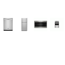 Maytag 4 STAINLESS : Electric Range Self-Clean Oven  No Preheat Air Fry, OTR Microwave Non-Stick Interior, Dishwasher PowerBlast 50 dBA, 33 Inch Top Freezer Refrigerator 20.5CF