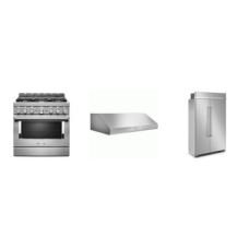 Kitchenaid 3 Stainless : 36 inch Commercial-Style 6Brs Gas Range True Convection Oven, 36 inch 585 CFM Motor Class Commercial-Style Under-Cabinet Range Hood, 48 Inch Built-In Side by Side Refrigerator Automatic Ice Maker