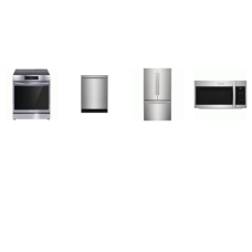 Frigidaire Gallery 4 Smudge-Proof Stainless Steel Package: 30 Inch Slide In Induction Range Air Fry Convection Oven, 1.9CF OTR MW 400 CFM, 52 dBA Fully Integrated OrbitClean Dishwasher ENERGY STAR, 23.3 Cu. Ft. Counter-Depth French Door Refrigerator 