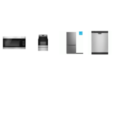 4 STAINLESS STEEL APPLIANCE PACKAGE : Amana Smooth Top Electric Range Oven, 1.6CF OTR MW 300 CFM, 59 dBA Dishwasher, And Element 30 Inch Freestanding Bottom-Freezer Refrigerator 18.7CF