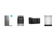 4 STAINLESS STEEL APPLIANCE PACKAGE : Element 30 Inch Freestanding Bottom-Freezer Refrigerator 18.7CF, Sharp 52dB Dishwasher, And Whirlpool Coil Electric Range Oven, 1.7CF OTR MW