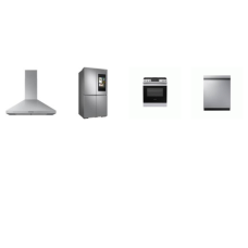 Samsung 4 Stainless Steel PKG: Smart Slide-in Gas Range Air Fry & Convection Oven, 30 Inch Wall Mount Chimney Style Range Hood 390 CFM, 46 dBA Dishwasher StormWash 3rd Rack Half Load, 36 Inch Smart 4-Door Flex Refrigerator 28.6 Cu. Ft. Family Hub Aut