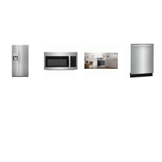 Frigidaire 4 STAINLESS STEEEL APPLIANCE PACKAGE: 30 Inch 5 Element Electric Slide-In Range Oven, 1.8CF OTR MW 300 CFM, Fully Integrated Dishwasher 52dba, 25.6 Cu. Ft. Side-by-Side Refrigerator External Ice/Water Dispenser