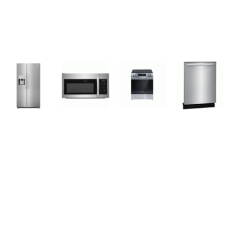 Frigidaire 4 STAINLESS STEEEL APPLIANCE PACKAGE: 30 Inch 5 Element Electric Slide-In Range Oven, 1.8CF OTR MW 300 CFM, Fully Integrated Dishwasher 52dba, 25.6 Cu. Ft. Side-by-Side Refrigerator External Ice/Water Dispenser