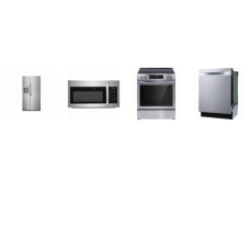 Frigidaire 4 STAINLESS :  Electric Slide-In Range Convection Oven Self-Clean, 1.8CF OTR MW, Stainless Tub Dishwasher 49dba, Gallery Side-by-Side Refrigerator External Ice/Water Dispenser