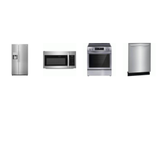 Frigidaire 4 STAINLESS :  Electric Slide-In Range Convection Oven Self-Clean, 1.8CF OTR MW, Dishwasher 52dba, 26CF Side-by-Side Refrigerator External Ice/Water Dispenser