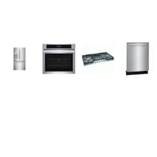 Frigidaire 4 Stainless Steel APPLIANCE PACKAGE : 36 Inch Gas Cooktop 5 Sealed Burners Continuous, 30 inch Single Convection Electric Wall Oven, Fully Integrated Dishwasher 52dba, 27.8 cu. ft. French Door Refrigerator External Ice/Water Dispenser Auto