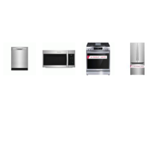 Frigidaire Gallery 4 Smudge-Proof Stainless : Slide In Gas Range Oven Air Fry Convection, 1.9 cf 400 CFM OTR MW, Dishwasher 52 dBA, 30"W French Door Refrigerator Ice Maker Internal Water Dispenser