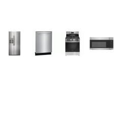 Frigidaire 4 Stainless : 5brs Gas range Oven, 36"W Counter Depth SBS Refrigerator, 1.7 OTR MW, Dishwashe 52dBA 