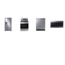 Samsung 4 STAINLESS : Smoothtop Range Convection Oven No-Preheat Air Fry, 2.1cf OTR MW 400CFM, Dishwasher 53DBA, 36 inch Counter Depth Side by Side Refrigerator EXT WD