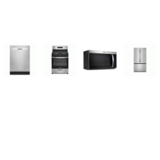 Whirlpool 4 STAINLESS : Gas Range Oven, OTR MW, 55 dBA Dishwasher, 31Cu. Ft. French Door Refrigerator Interior Water Dispenser Factory Installed Ice Maker